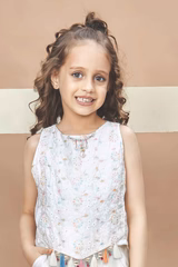 New Off-White Embroidered With Tassels Top And Palazzo Set For Girls - Image 2