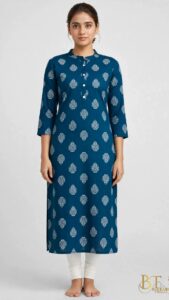 Women's Teal Blue Butta Print Straight Kurta
