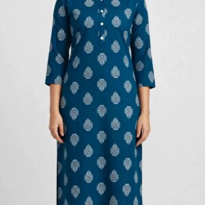 Women's Teal Blue Butta Print Straight Kurta