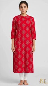 Red Circular Bandhani Print Straight Kurta for Women