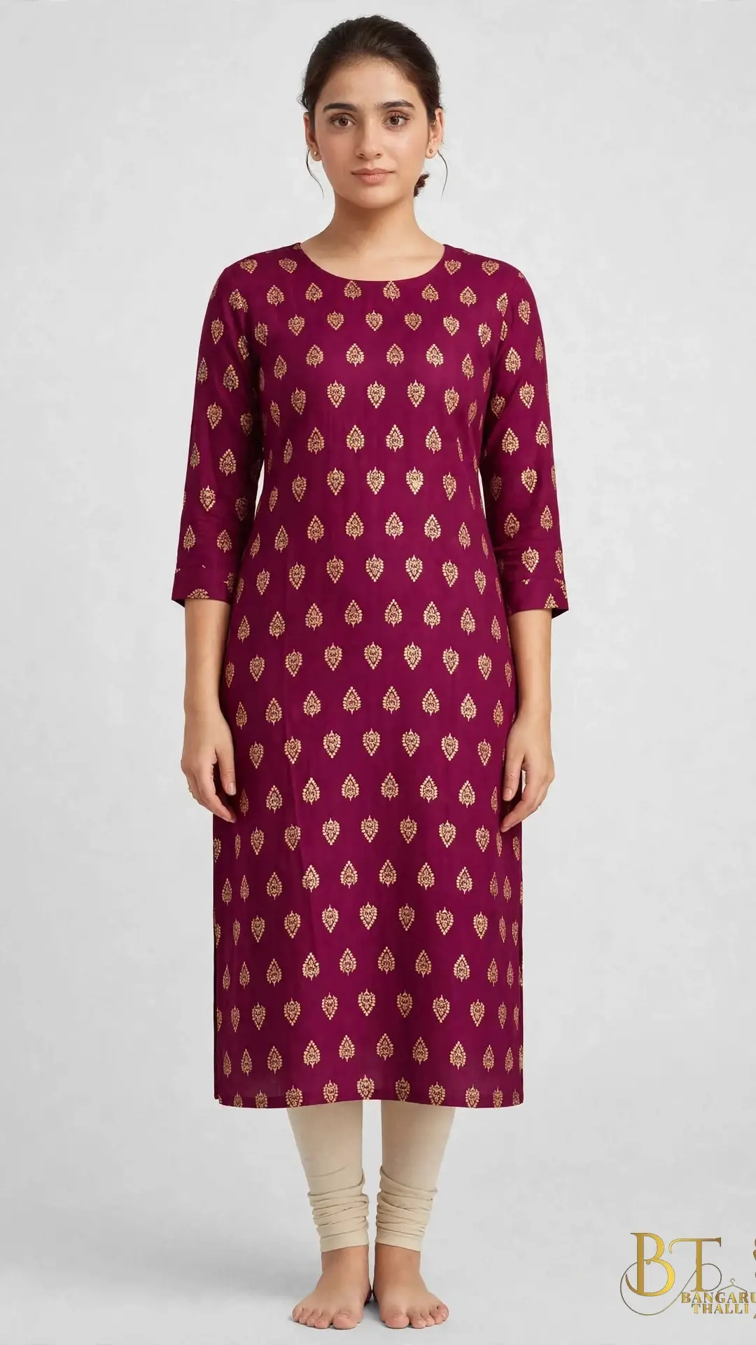 Wine with Gold Foil Butti Rayon Kurta